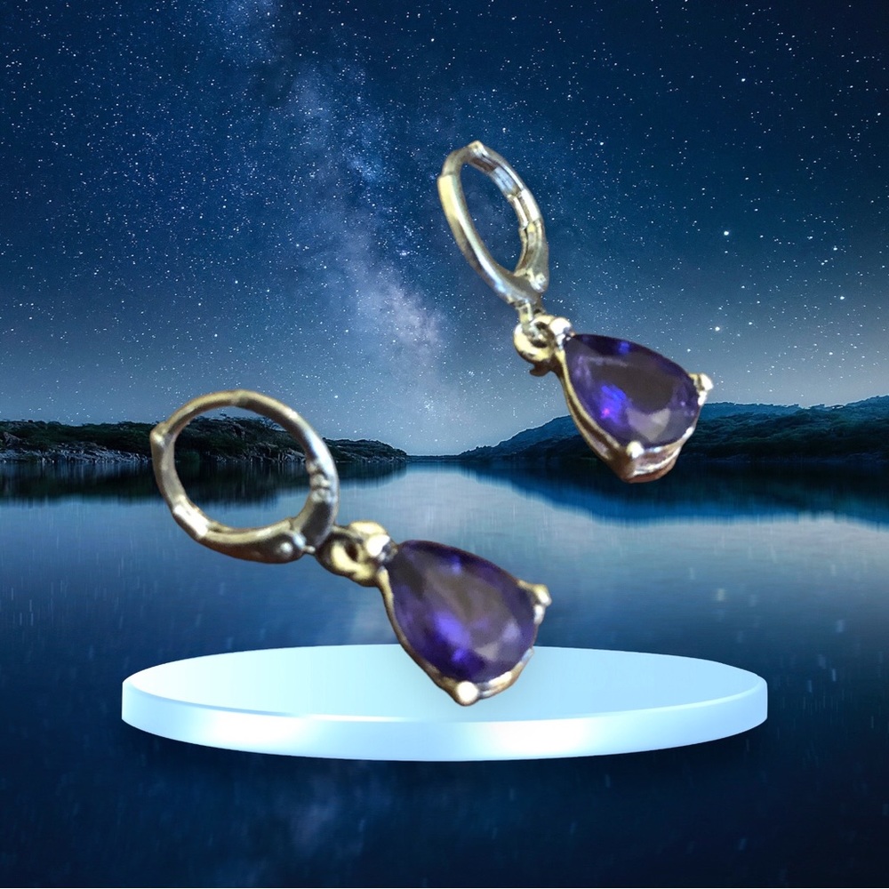 Yaomiao Crystal Dangle Cubic Zirconia Water Drop Earrings Women's Purple/Silver - Picture 4 of 7